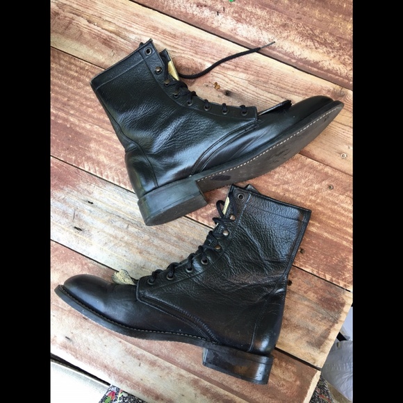Vintage 100% Genuine Leather Lace up Boot Justin Women’s Black - Picture 5 of 15